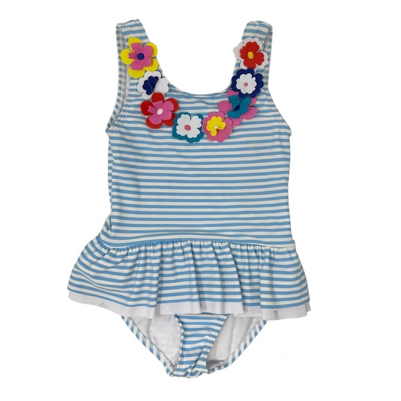 Boden Swim Boden Girls Stripped And Flower Bathing Suit One Piece